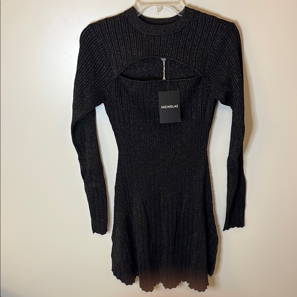 💖 NWT Nicholas Black Ribbed Sully Mini Dress with Long Sleeve Shrug